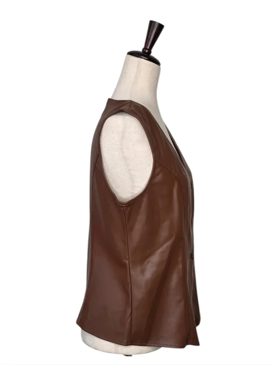Marc New York By Andrew Marc Brown Faux Leather Vest Size M - Picture 4 of 11